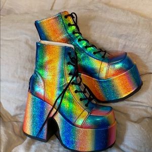 dolls kill rainbow rave royalty platform boots